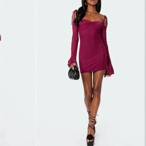 Edikted Pink Bodycon Mini Dress with Bell Sleeves